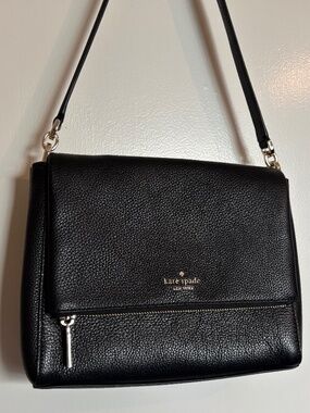 Kate Spade Leila Medium Pebbled Leather Shoulder Bag Black Gold Hardware